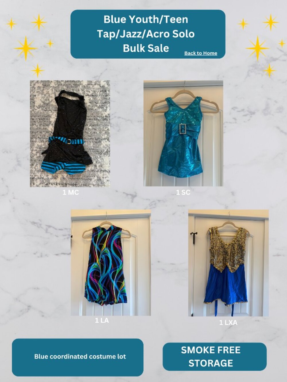 4 PIECE YOUTH TEEN SIZING TAP JAZZ ACRO SOLO DANCE COSTUME LOT